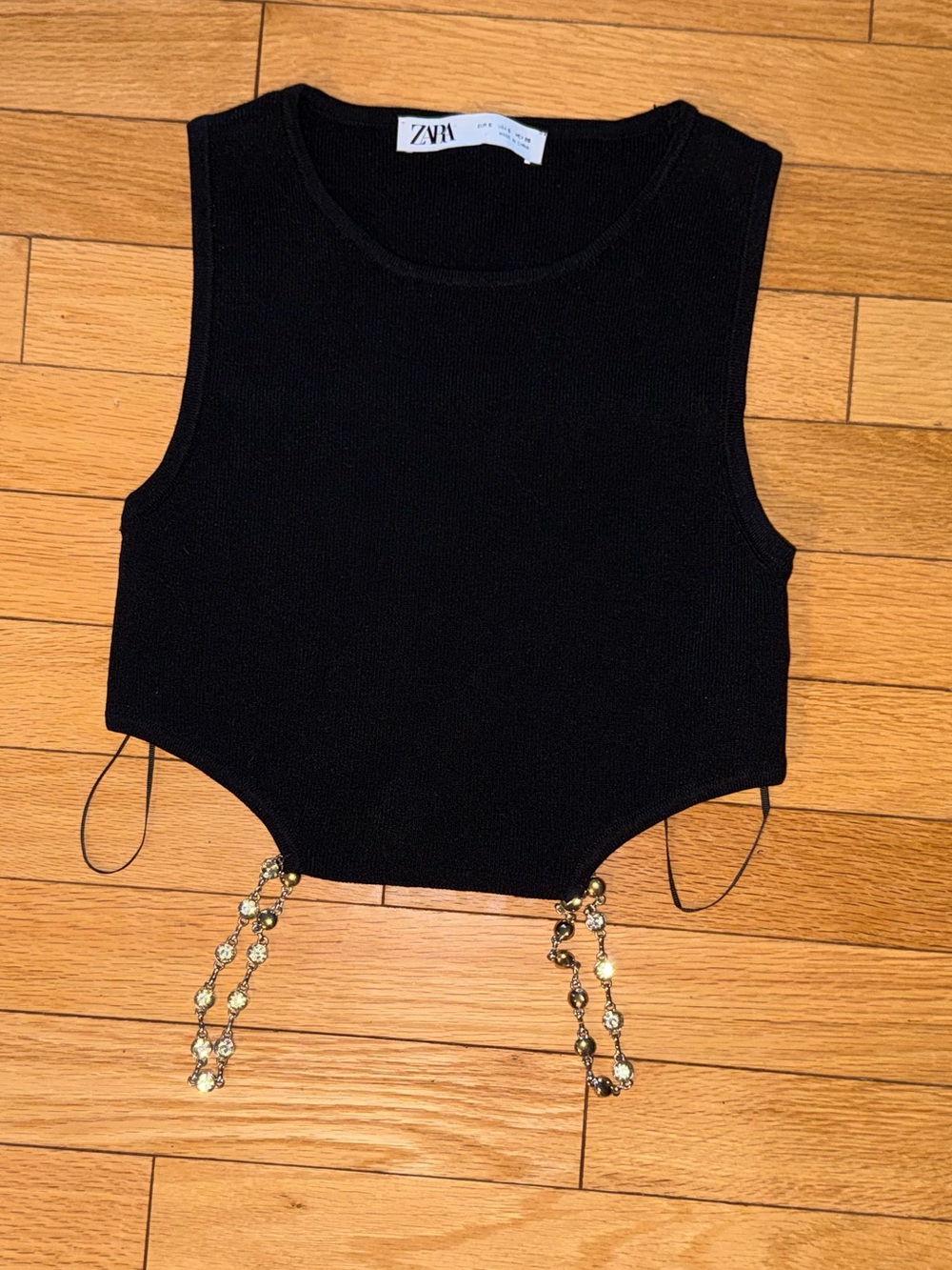 Zara Black Cropped Tank with Jewel/Silver